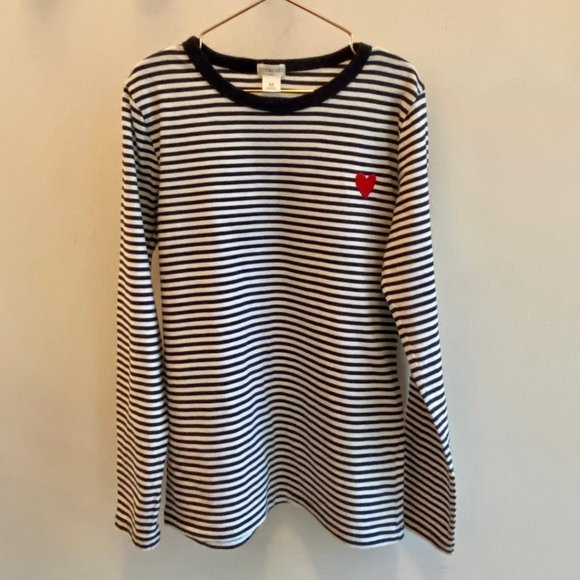 J. Crew Crewcuts Navy/White Striped Long-Sleeve T-Shirt with Embroidered Heart - Picture 2 of 7